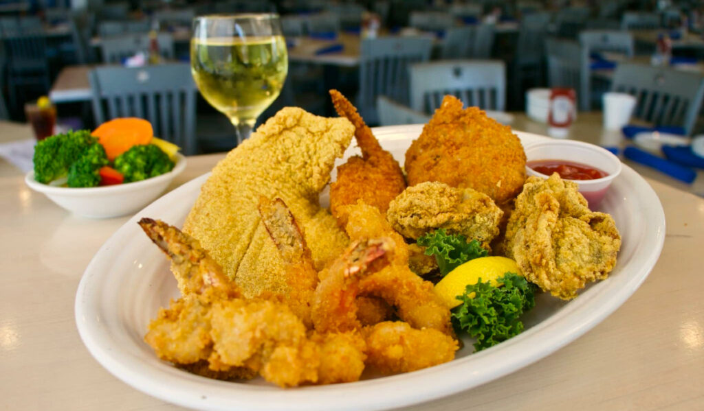 A plate of fried seafood