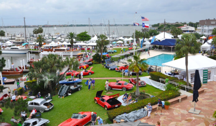 keels-and-wheels-lakewood-yacht-club-houston-2023-8 An aerial view of a car and boat showcase