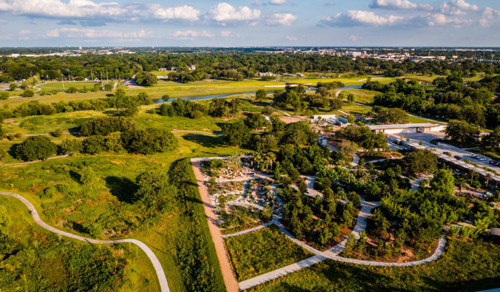 An aerial view of the Houston Botanic Gardens 