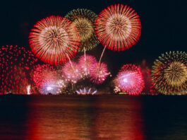 A grand finale of fireworks, featuring dozens of explosions