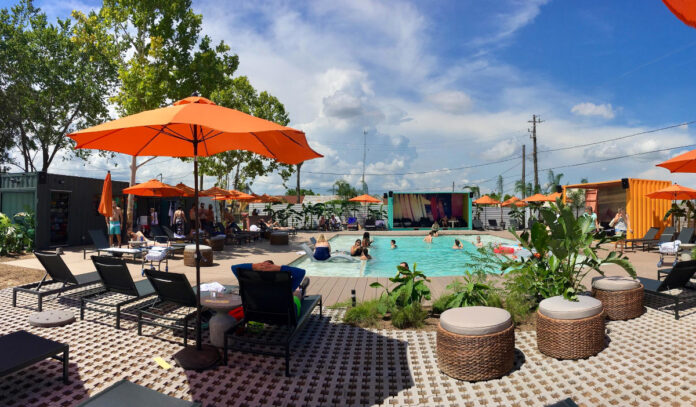 A panoramic view of swimmers at El Segundo Swim Club