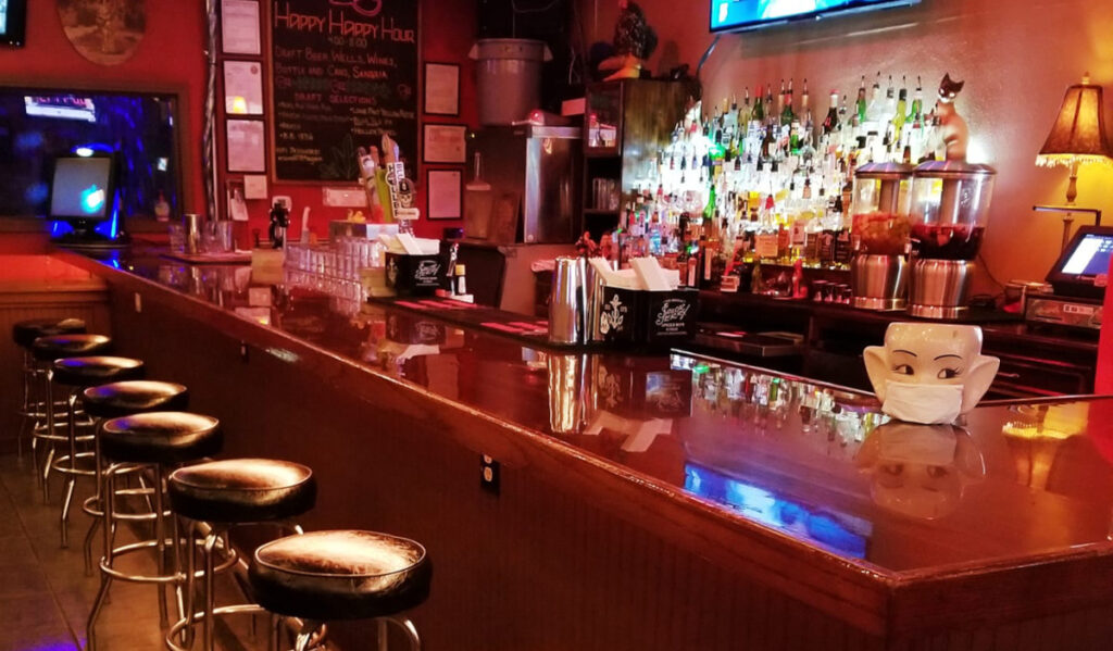 An empty bar with stools