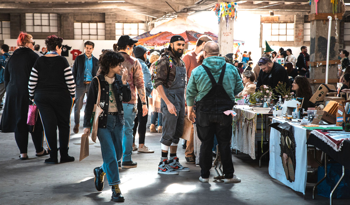 People walking around a marketplace