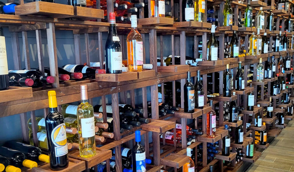 Shelves filled with bottles of wine