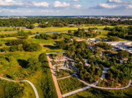 An aerial view of the Houston Botanic Gardens
