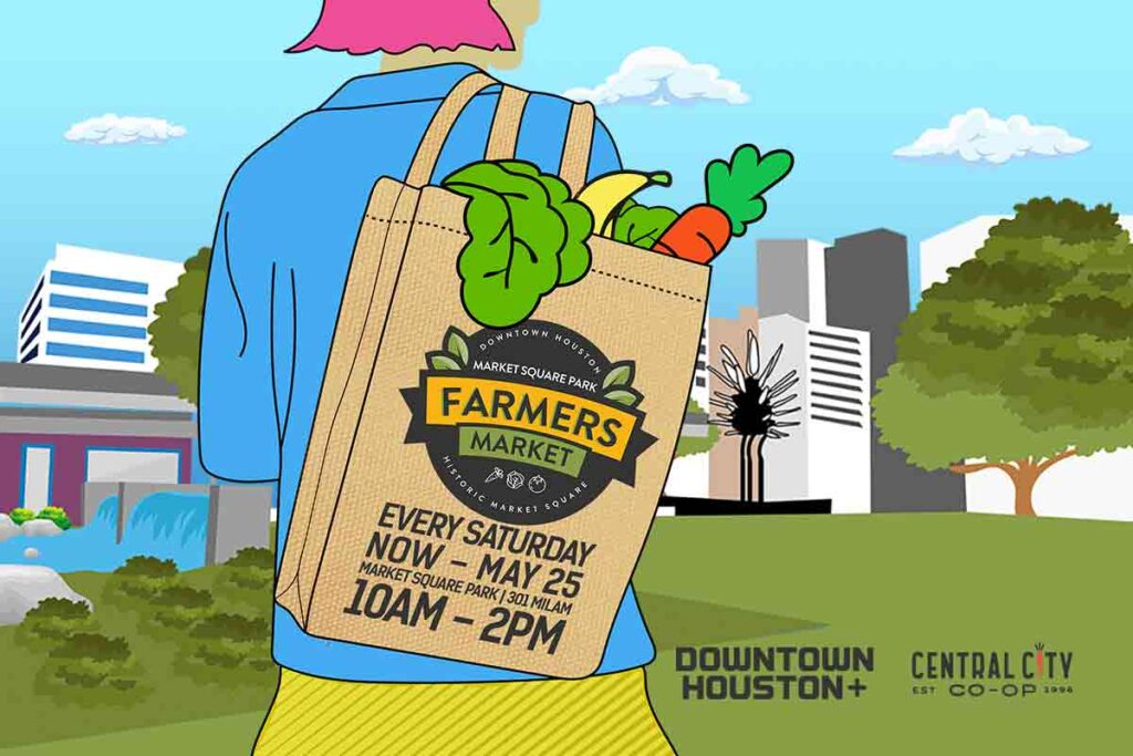 Promotional graphic with details about the Market Square Park Farmers Market