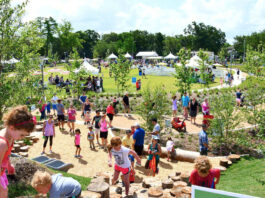 Kids climbing uphill in an expansive park space