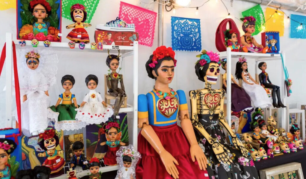 A shop stall of Frida Kahlo crafts and artwork