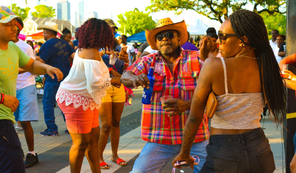 A crowd of people dancing 