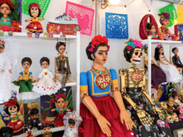 A shop stall of Frida Kahlo crafts and artwork