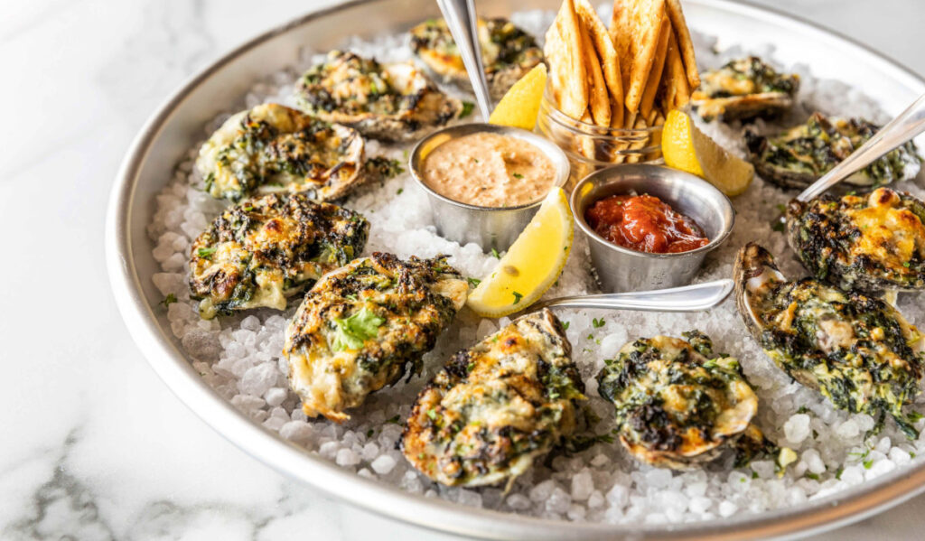 A plate of char-grilled oysters