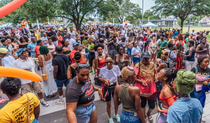 A crowd of festival goers at Emancipation Park