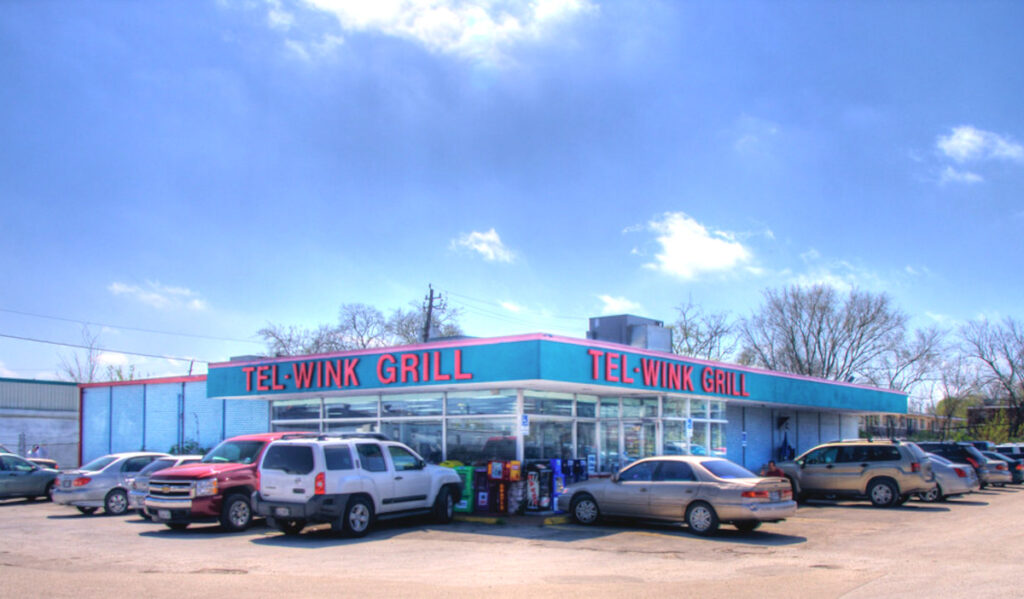 The exterior of the Tel-Wink Grill on a sunny day