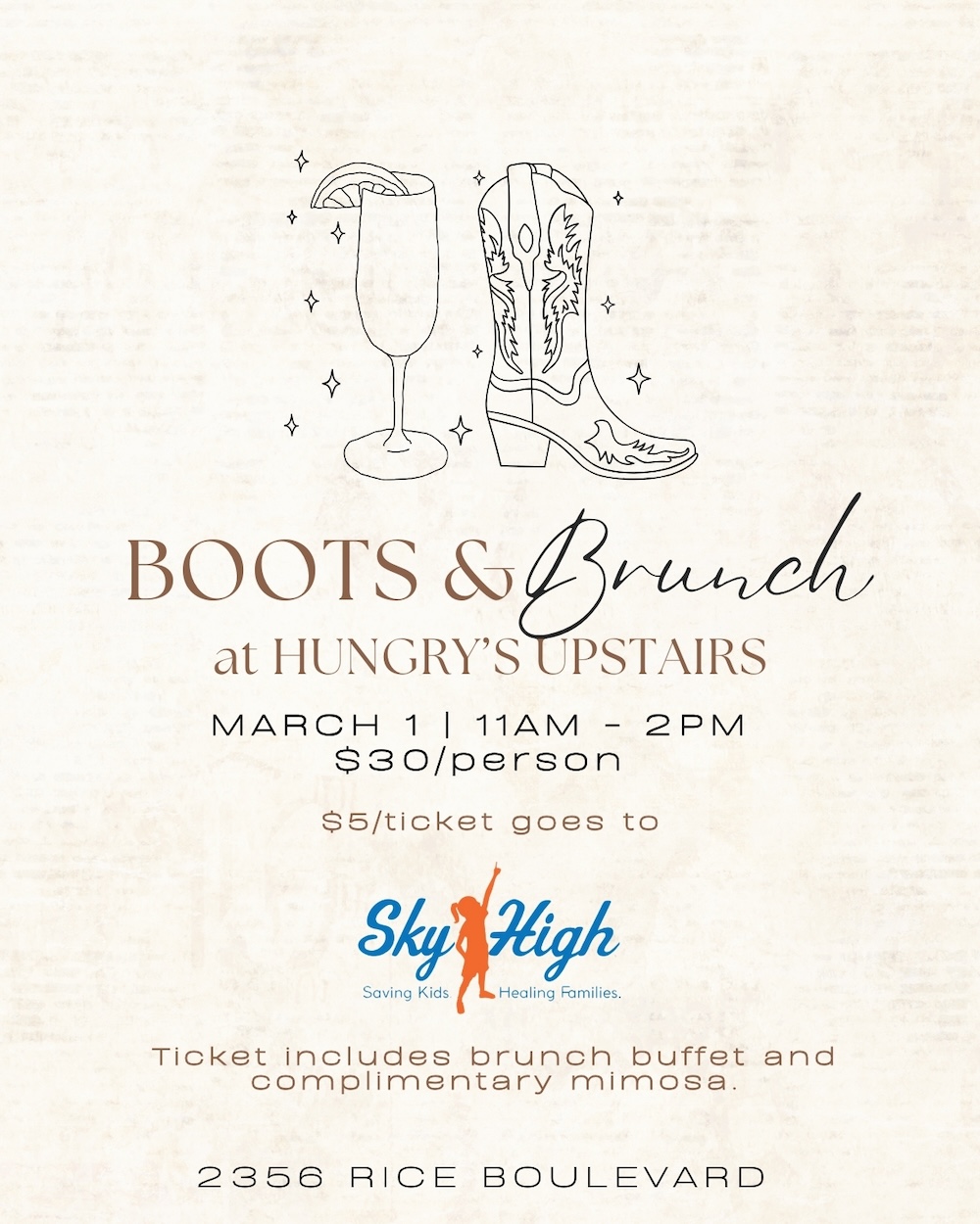 Boots & Brunch at Hungry’s Upstairs in Rice Village